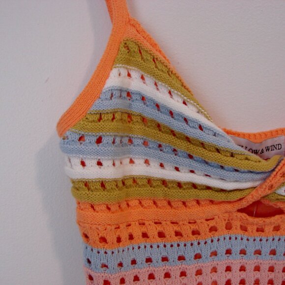 Crochet Dress Knit Tank Sleeveless Orange Pink Blue Green Stripes NEW NWT  XS - Picture 8 of 16